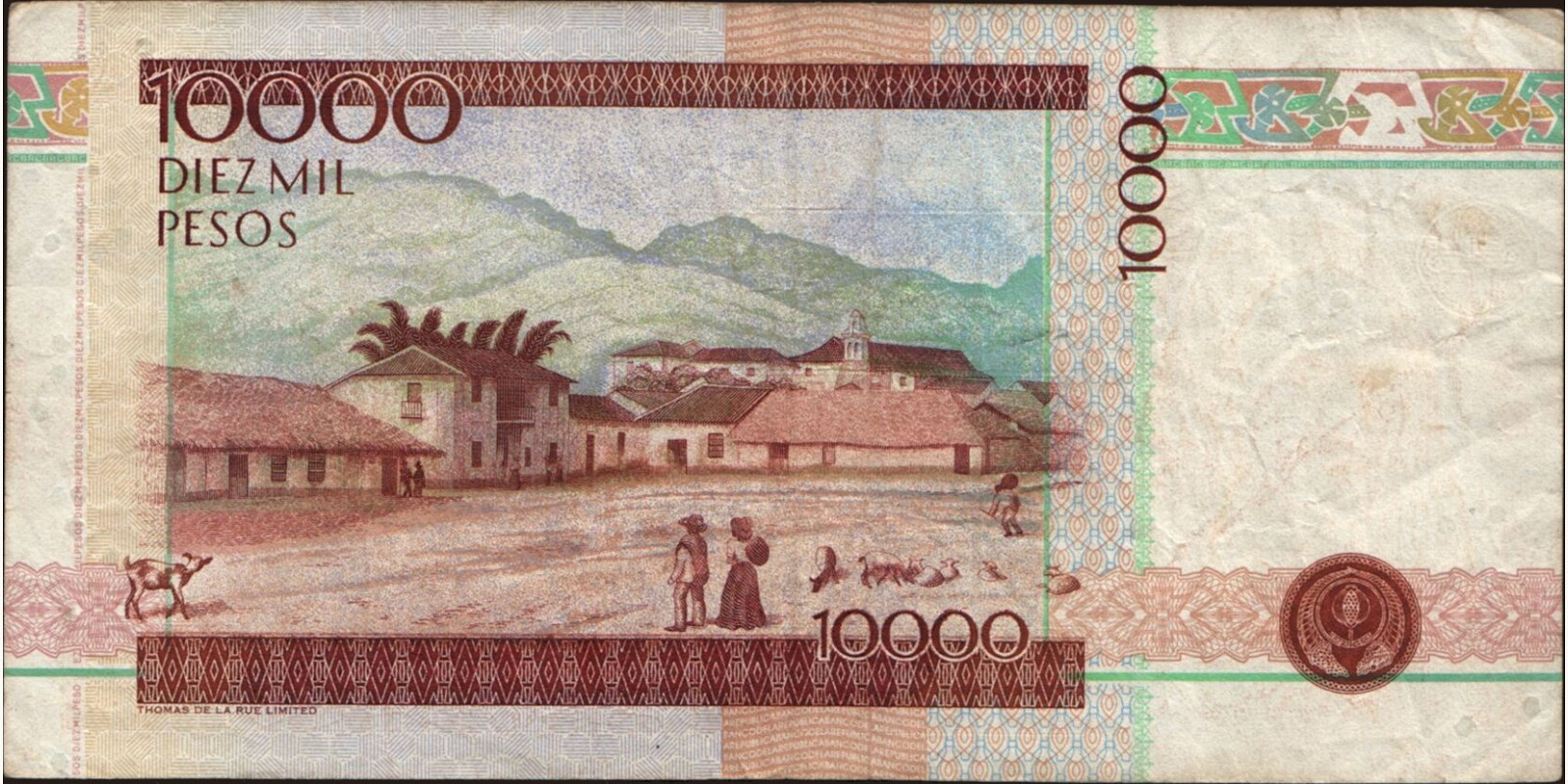 10000 pesos Colombia 1995 — Back side