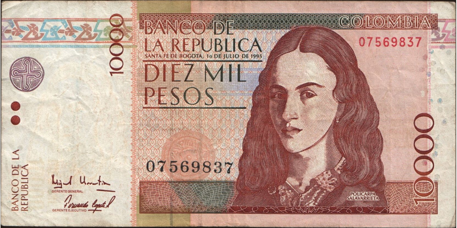 10000 pesos Colombia 1995 — Front side