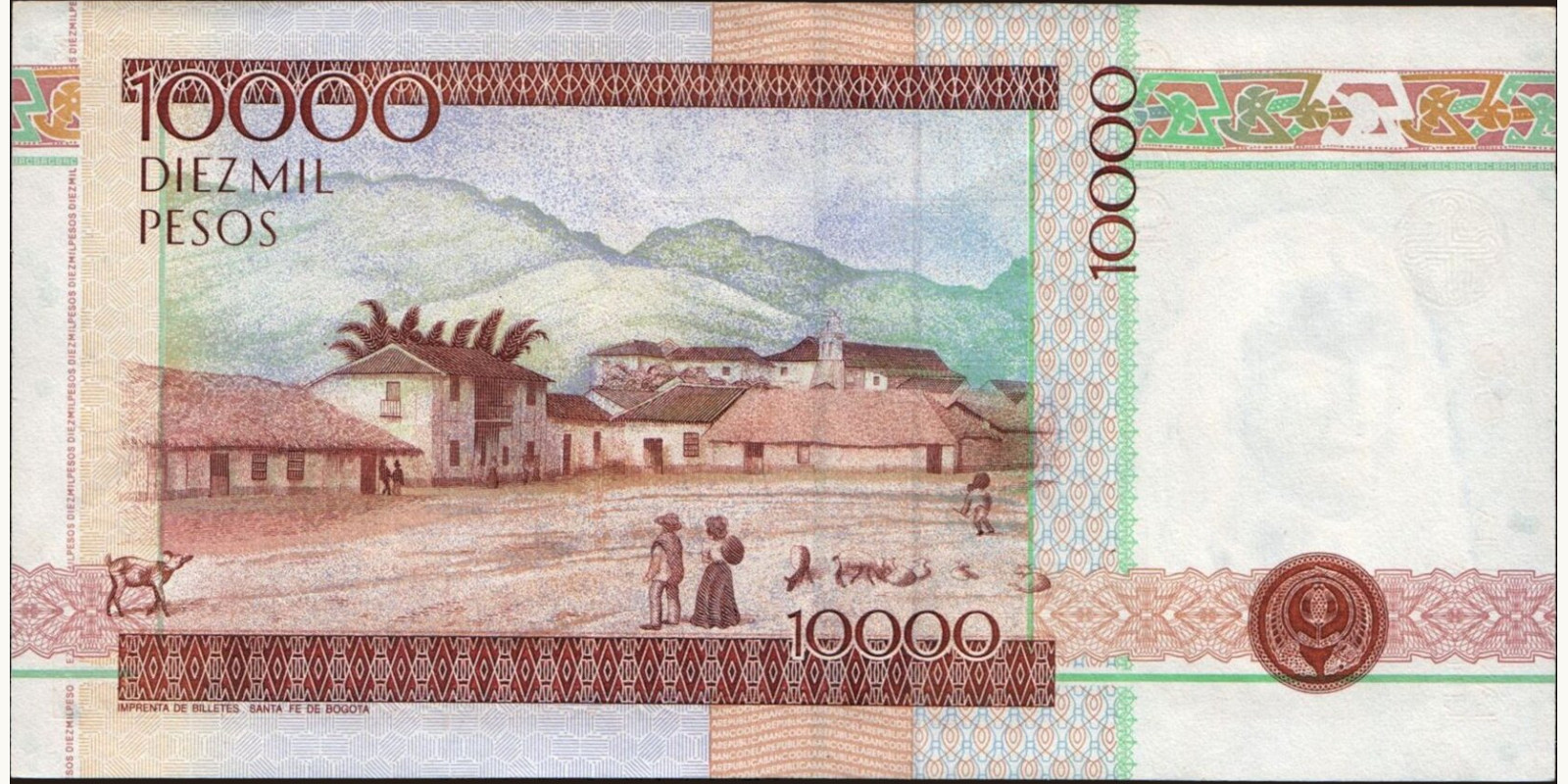 10000 pesos Колумбия 1998 — Оборотная сторона