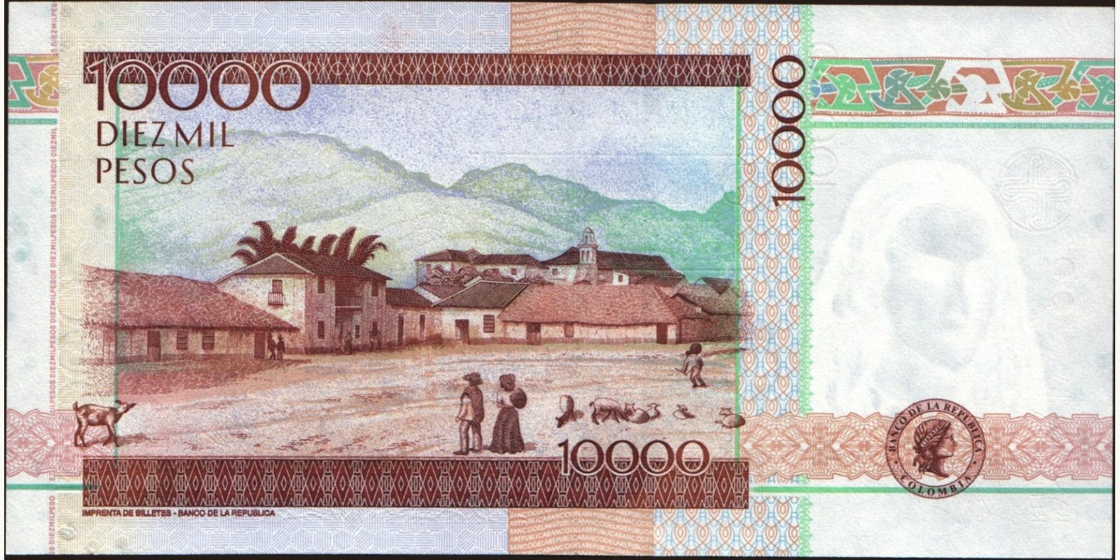 10000 pesos Колумбия 2001 — Оборотная сторона