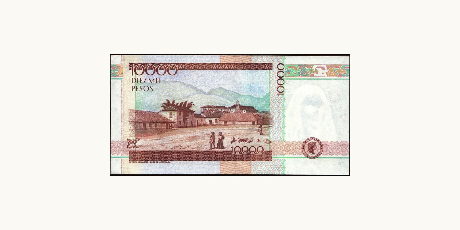 10000 pesos Колумбия 2002 — Оборотная сторона