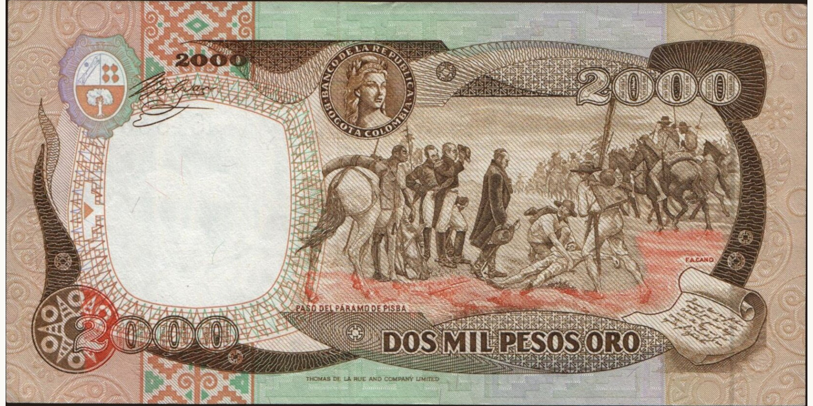 1985 pesos Colombia 2000 — Back side