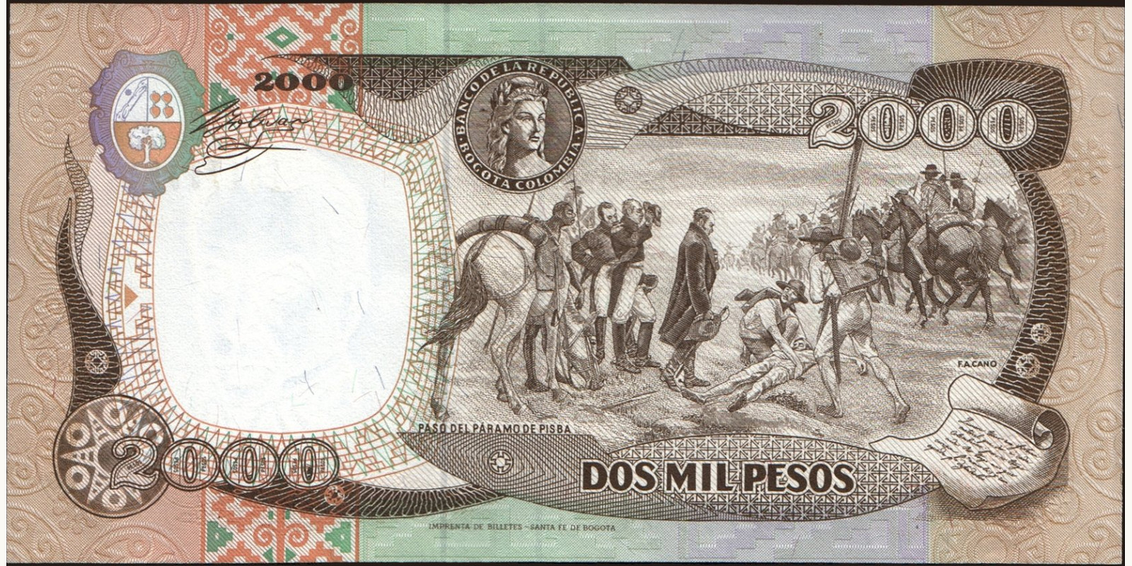 1994 pesos Колумбия 2000 — Оборотная сторона