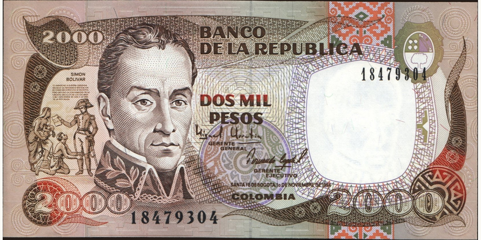 1994 pesos Колумбия 2000 — Лицевая сторона