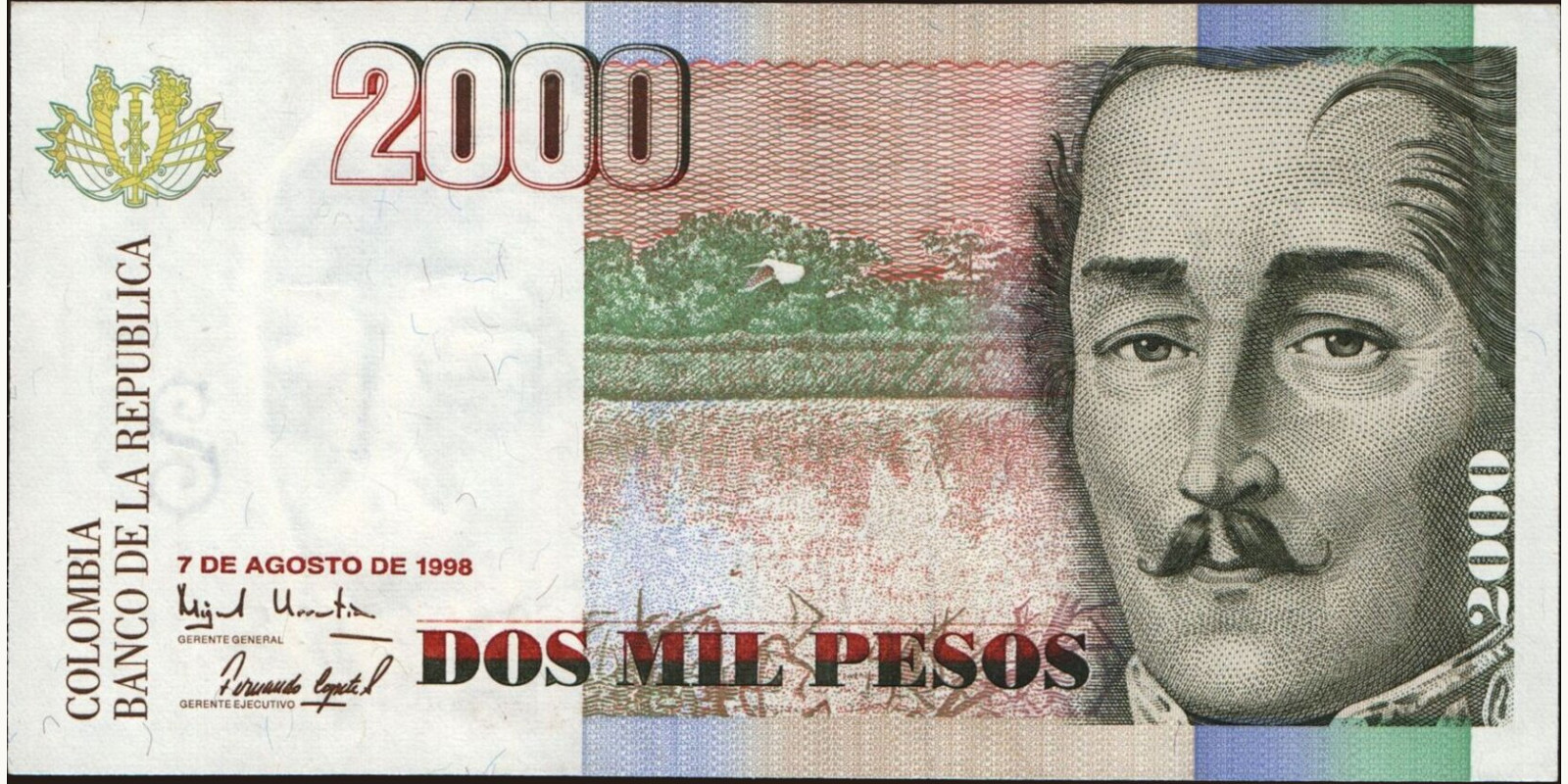 1998 pesos Колумбия 2000 — Лицевая сторона