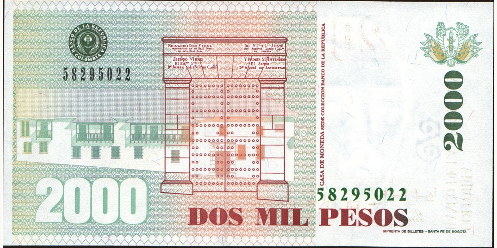 1999 pesos Колумбия 2000 — Оборотная сторона