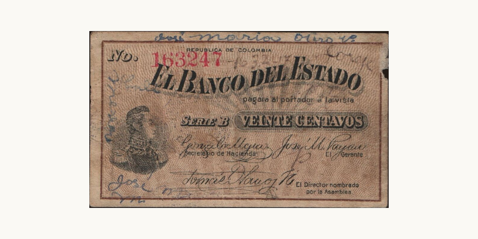 20 centavos Colombia 1900 — Front side