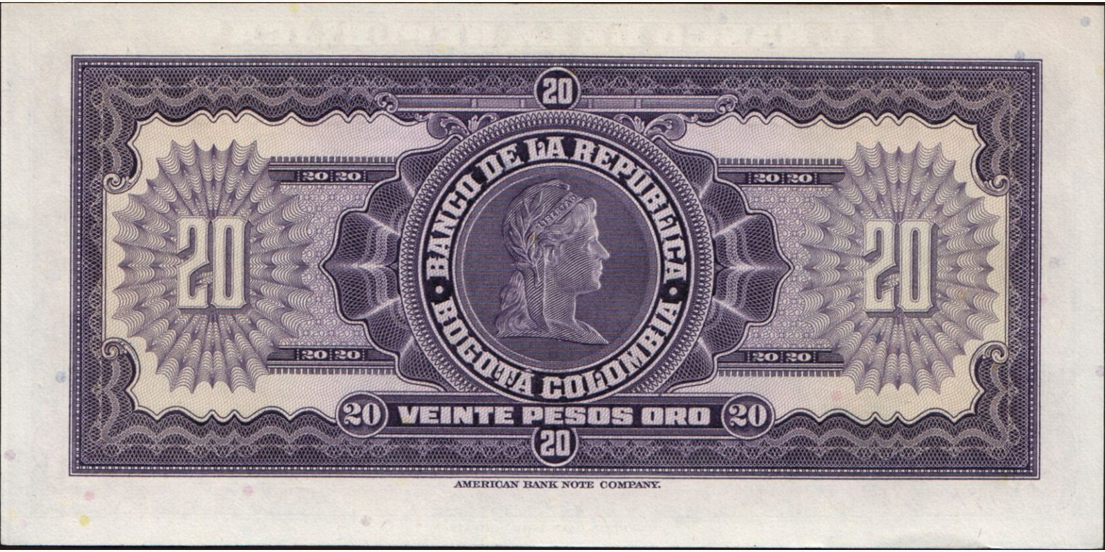 20 pesos Колумбия 1950 — Оборотная сторона