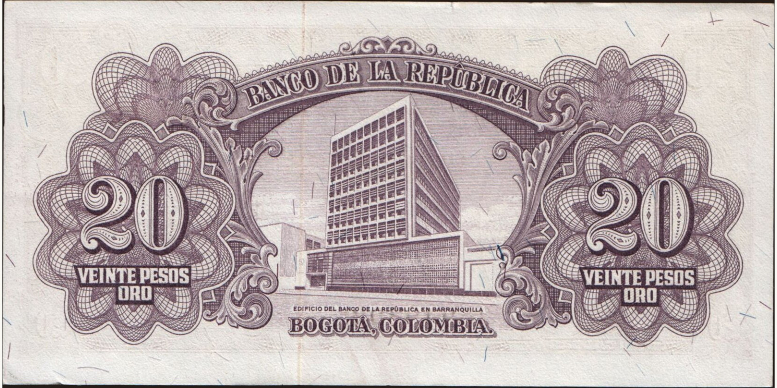 20 pesos Колумбия 1960 — Оборотная сторона