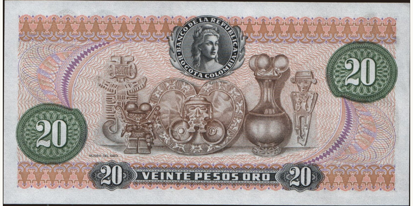 20 pesos Colombia 1979 — Back side