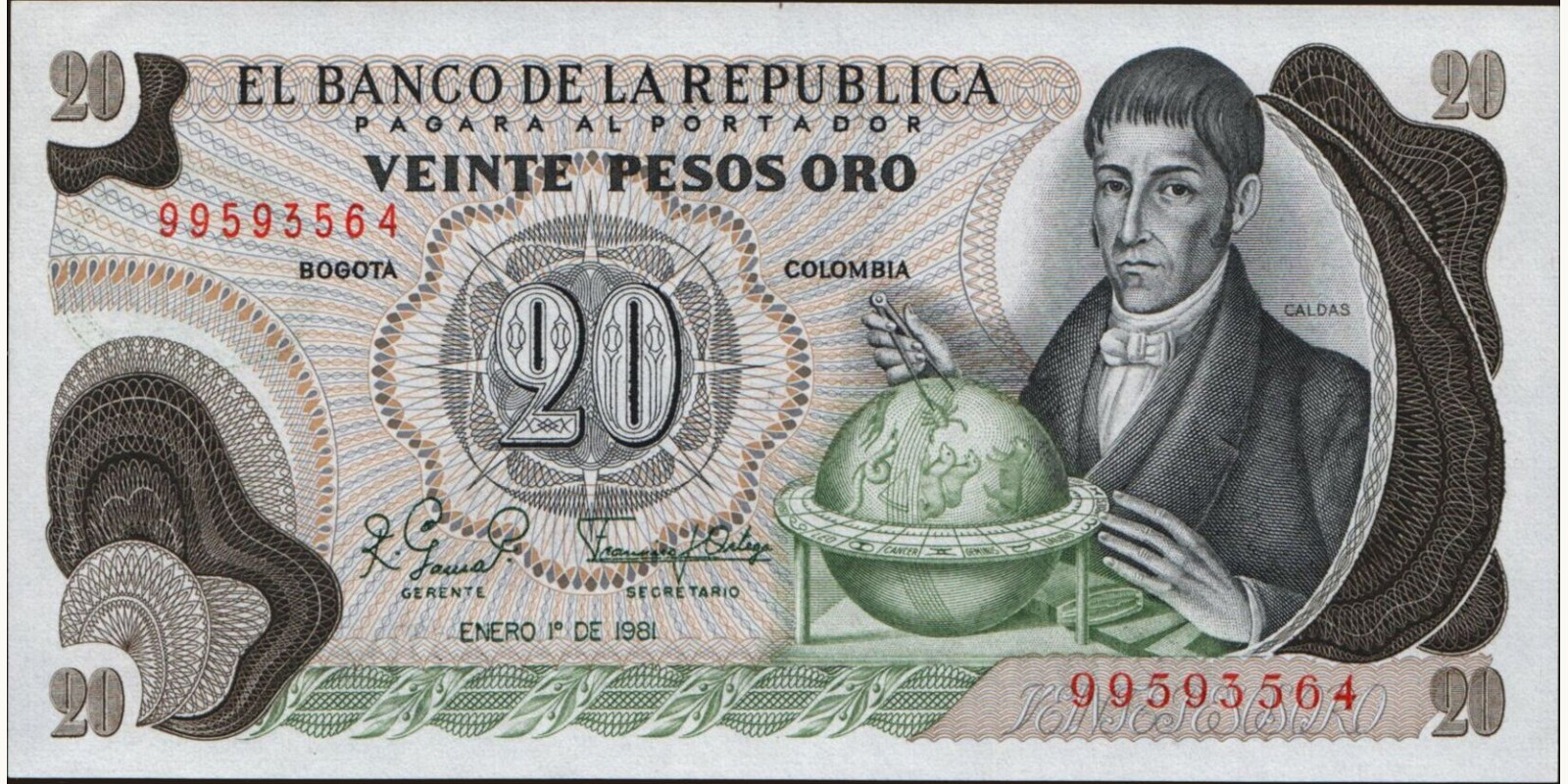 20 pesos Колумбия 1981 — Лицевая сторона