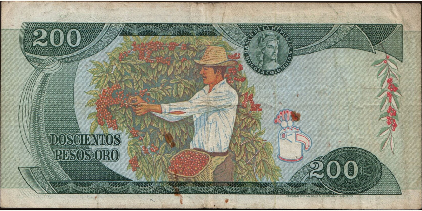 200 pesos Colombia 1974 — Back side