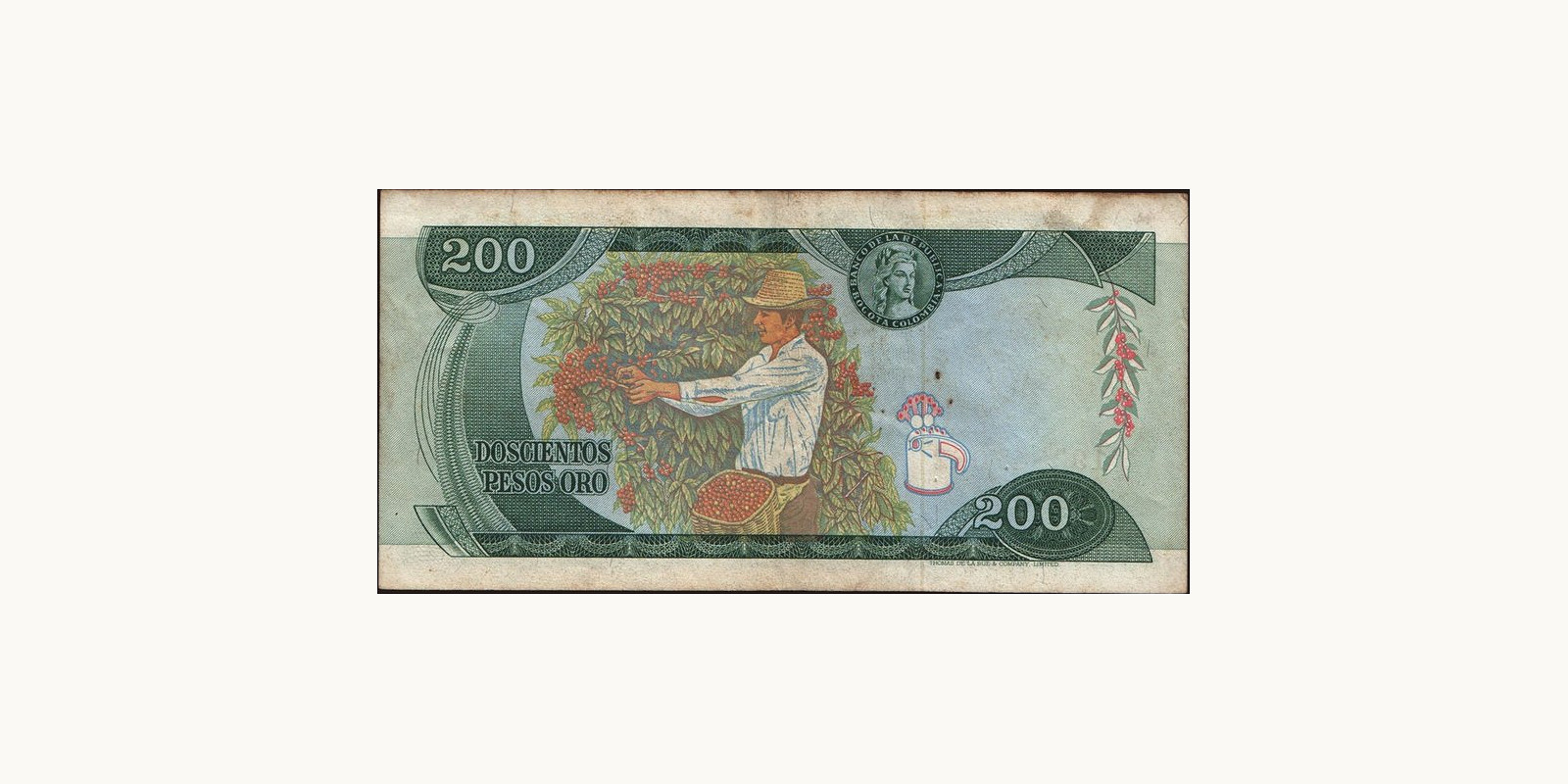 200 pesos Колумбия 1975 — Оборотная сторона