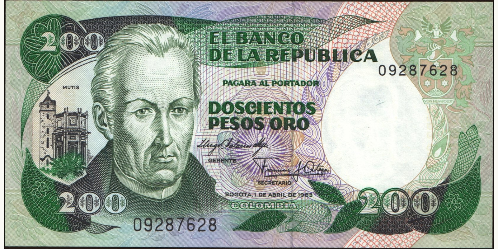 200 pesos Colombia 1983 — Front side