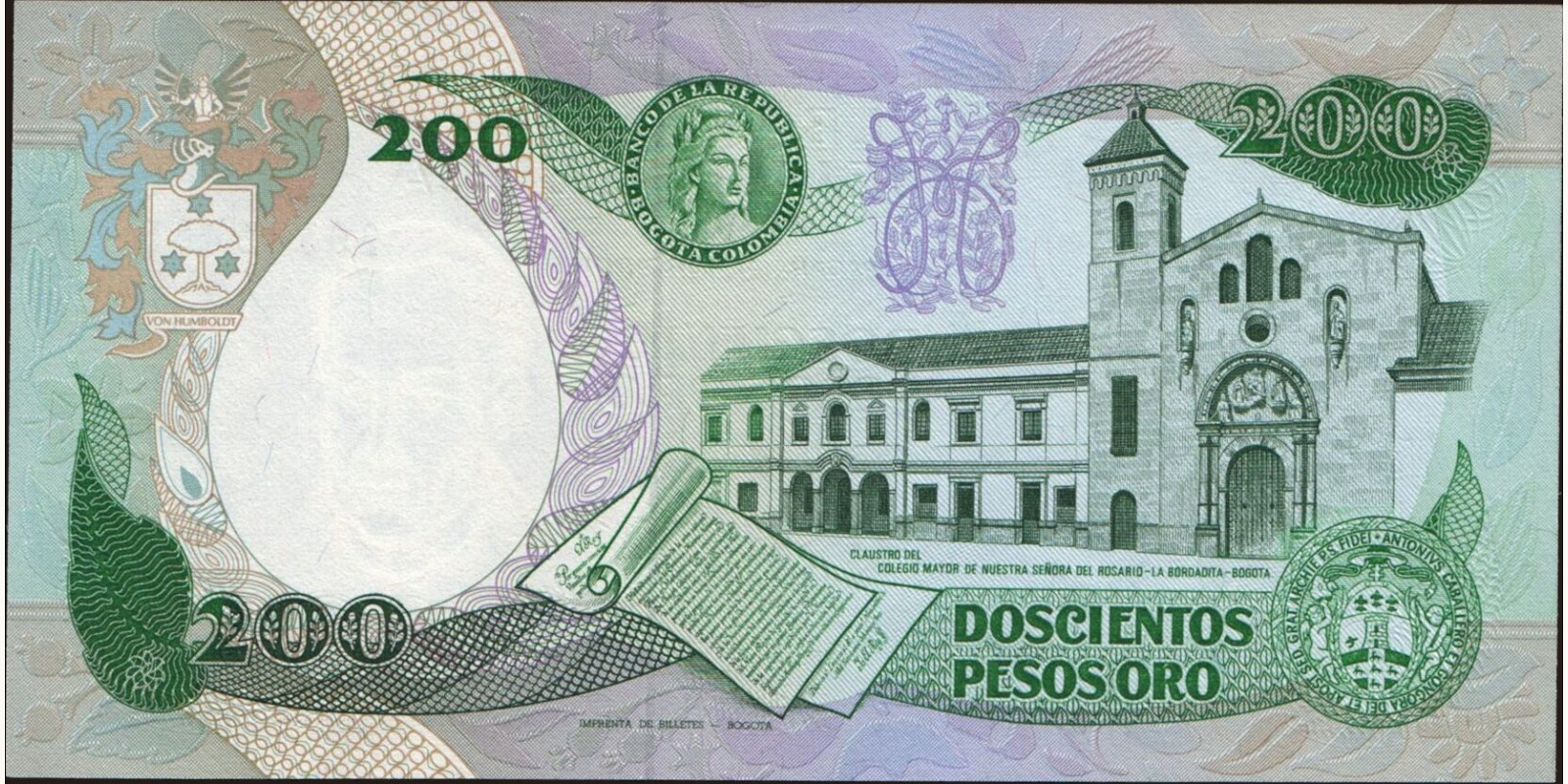 200 pesos Colombia 1985 — Back side
