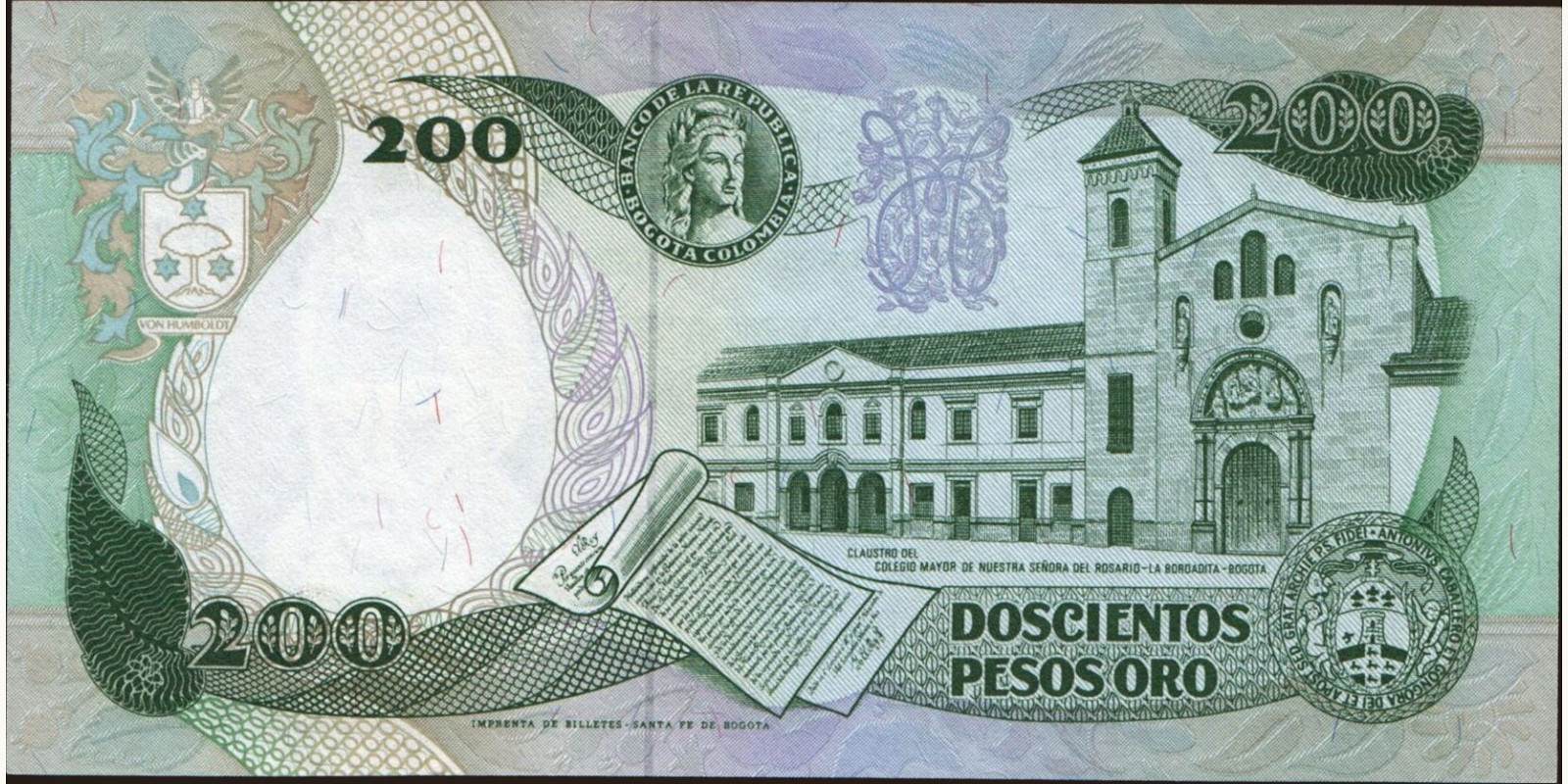 200 pesos Colombia 1992 — Back side