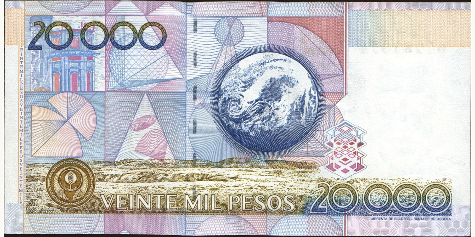 20000 pesos Colombia 1996 — Back side