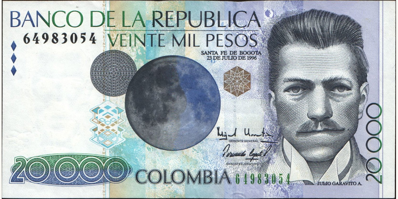20000 pesos Colombia 1996 — Front side