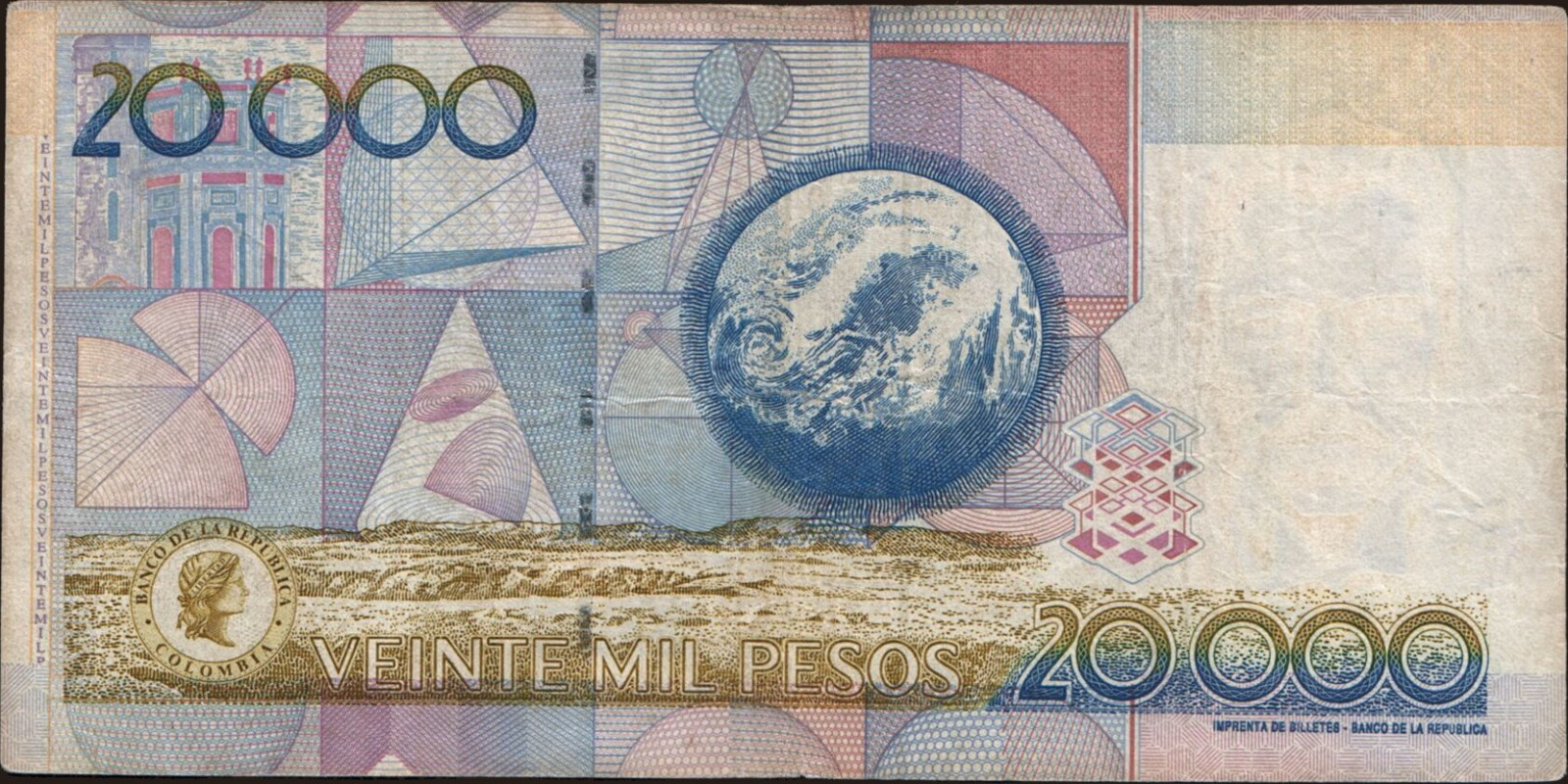 20000 pesos Колумбия 2002 — Оборотная сторона