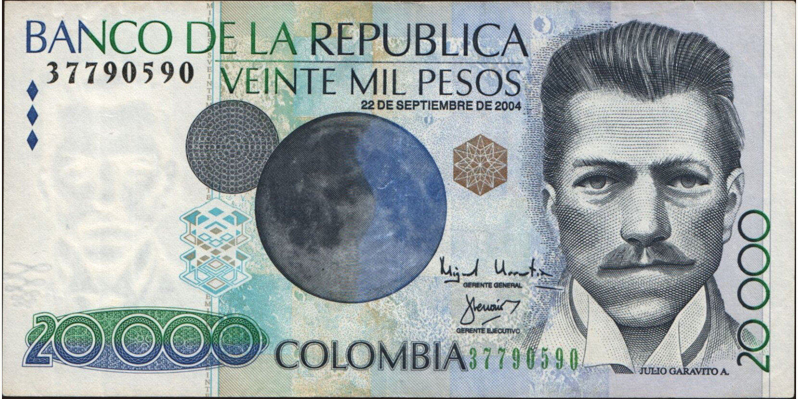 20000 pesos Колумбия 2004 — Лицевая сторона