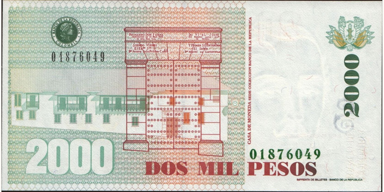 2002 pesos Колумбия 2000 — Оборотная сторона