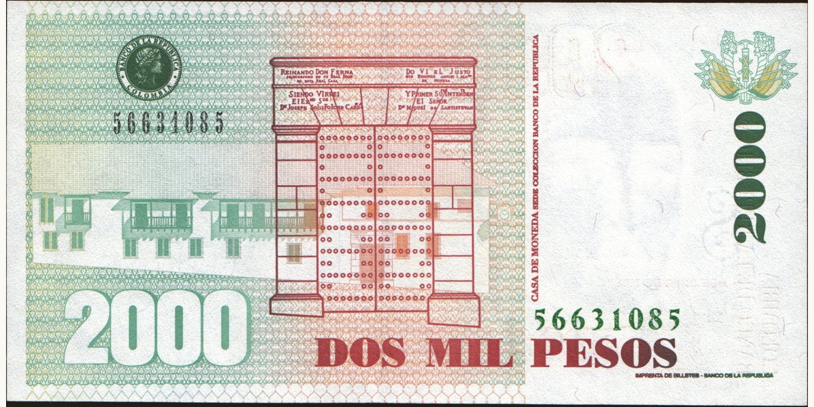 2003 pesos Colombia 2000 — Back side