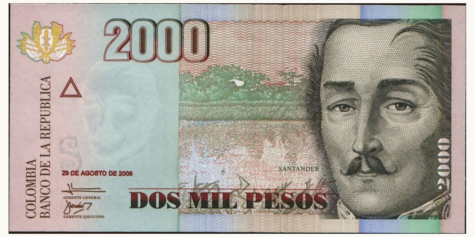 2008 pesos Colombia 2000 — Front side