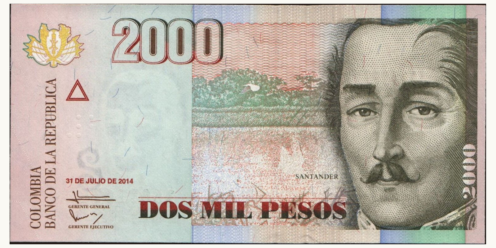 2014 pesos Colombia 2000 — Front side