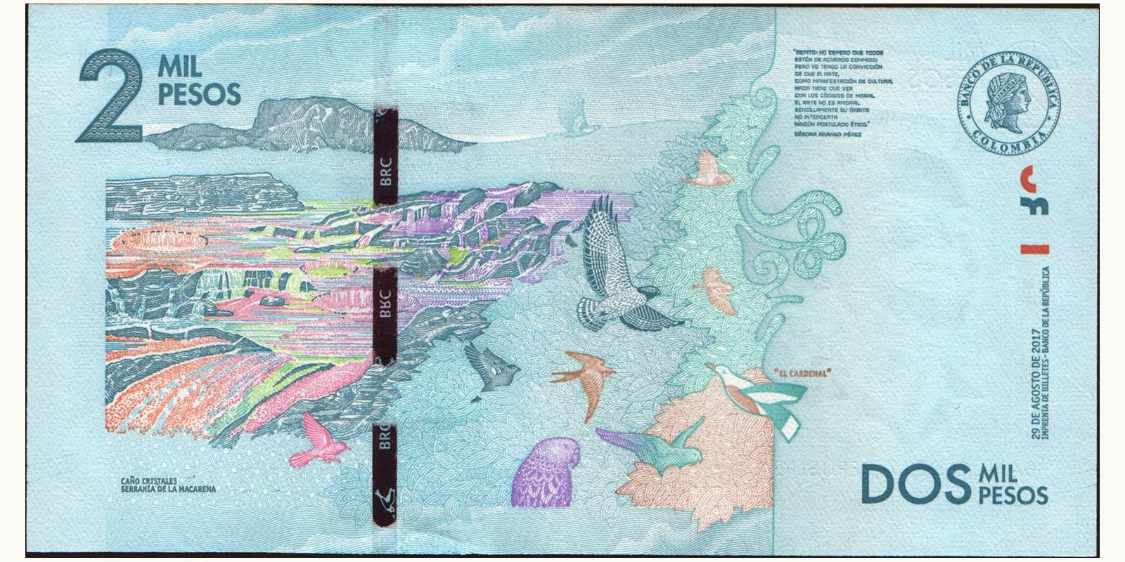 2015 pesos Colombia 2000 — Back side