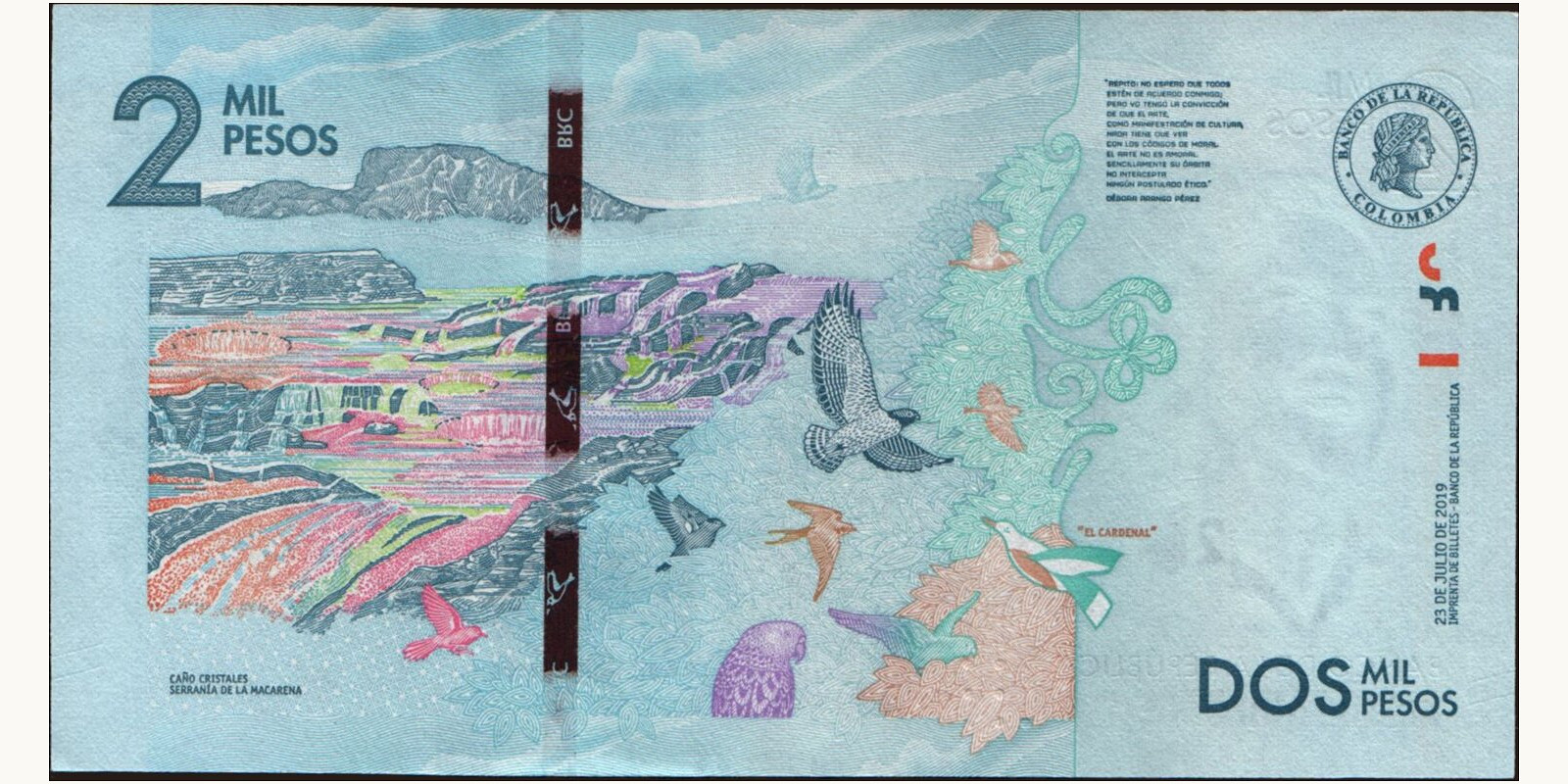 2019 pesos Колумбия 2000 — Оборотная сторона