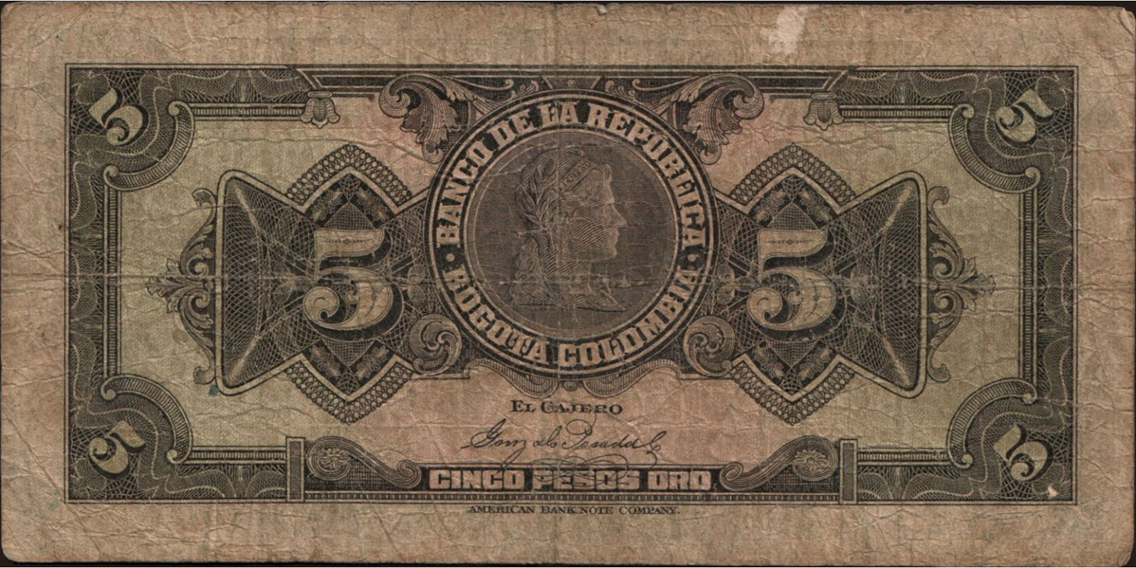 5 pesos Колумбия 1928 — Оборотная сторона