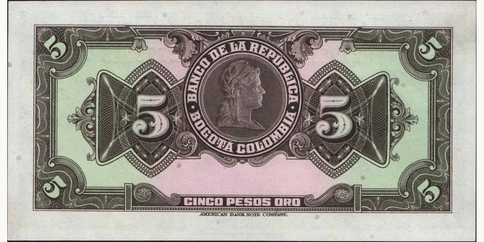 5 pesos Колумбия 1949 — Оборотная сторона