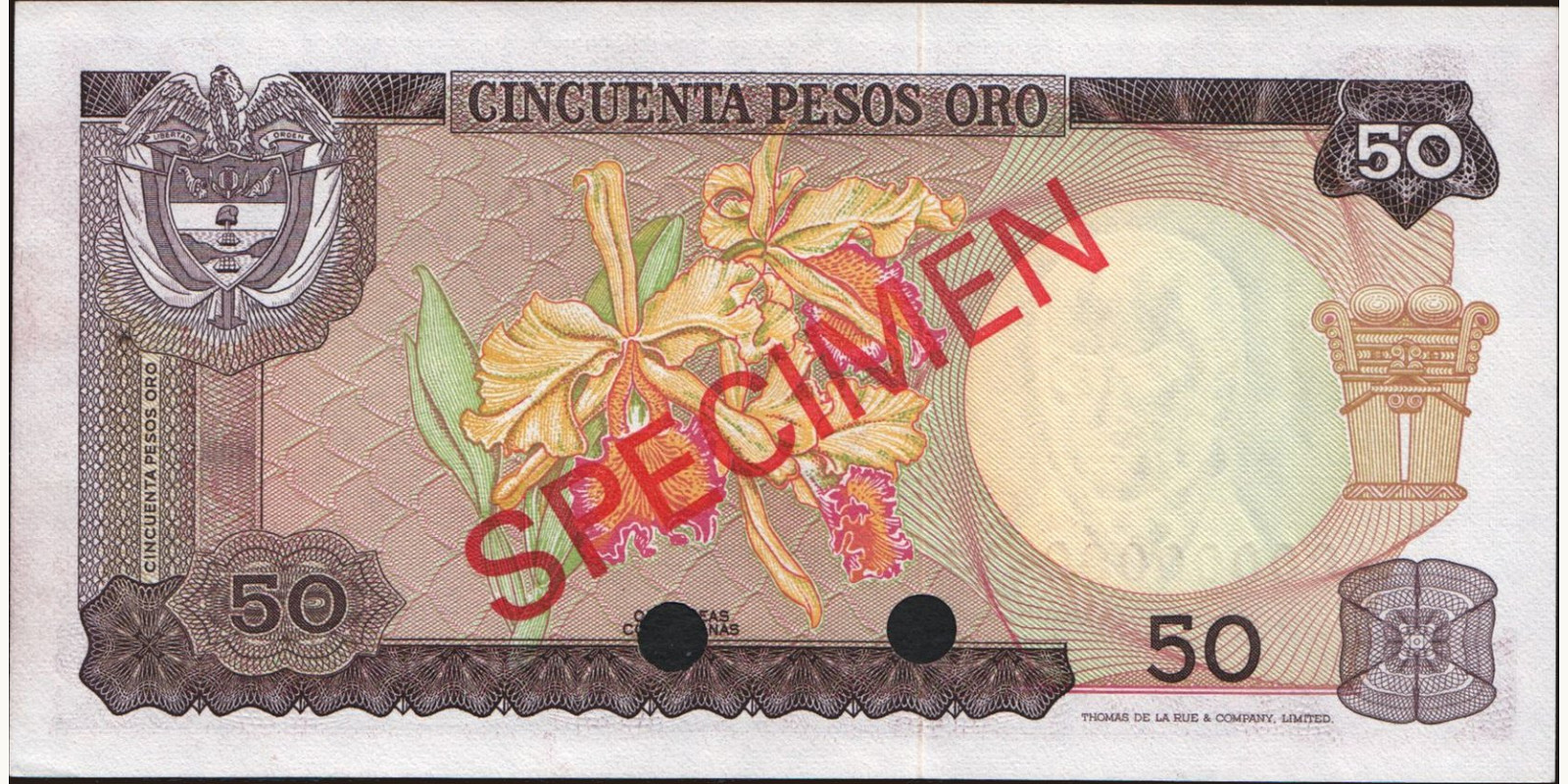 50 pesos Colombia 1970 — Back side