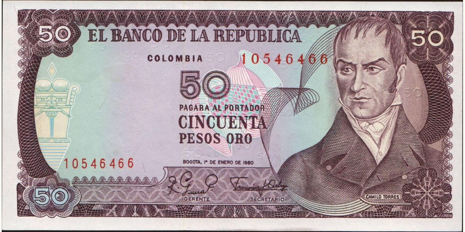 50 pesos Колумбия 1980 — Лицевая сторона