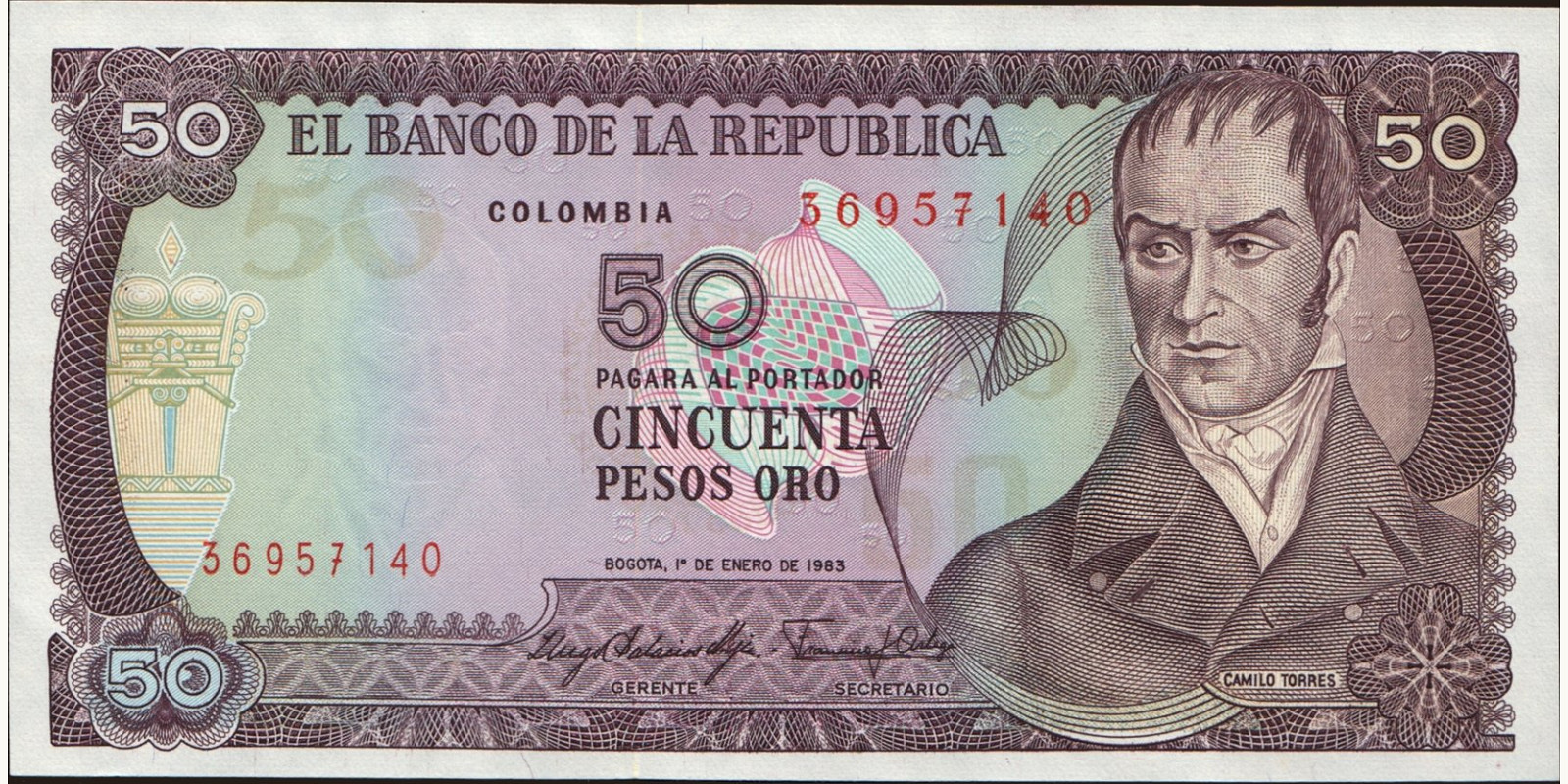 50 pesos Колумбия 1983 — Лицевая сторона