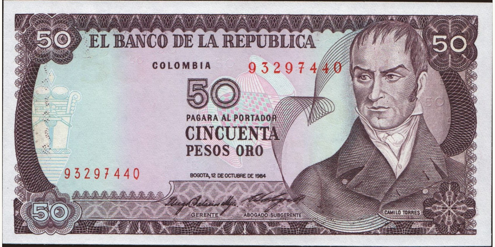 50 pesos Colombia 1984 — Front side
