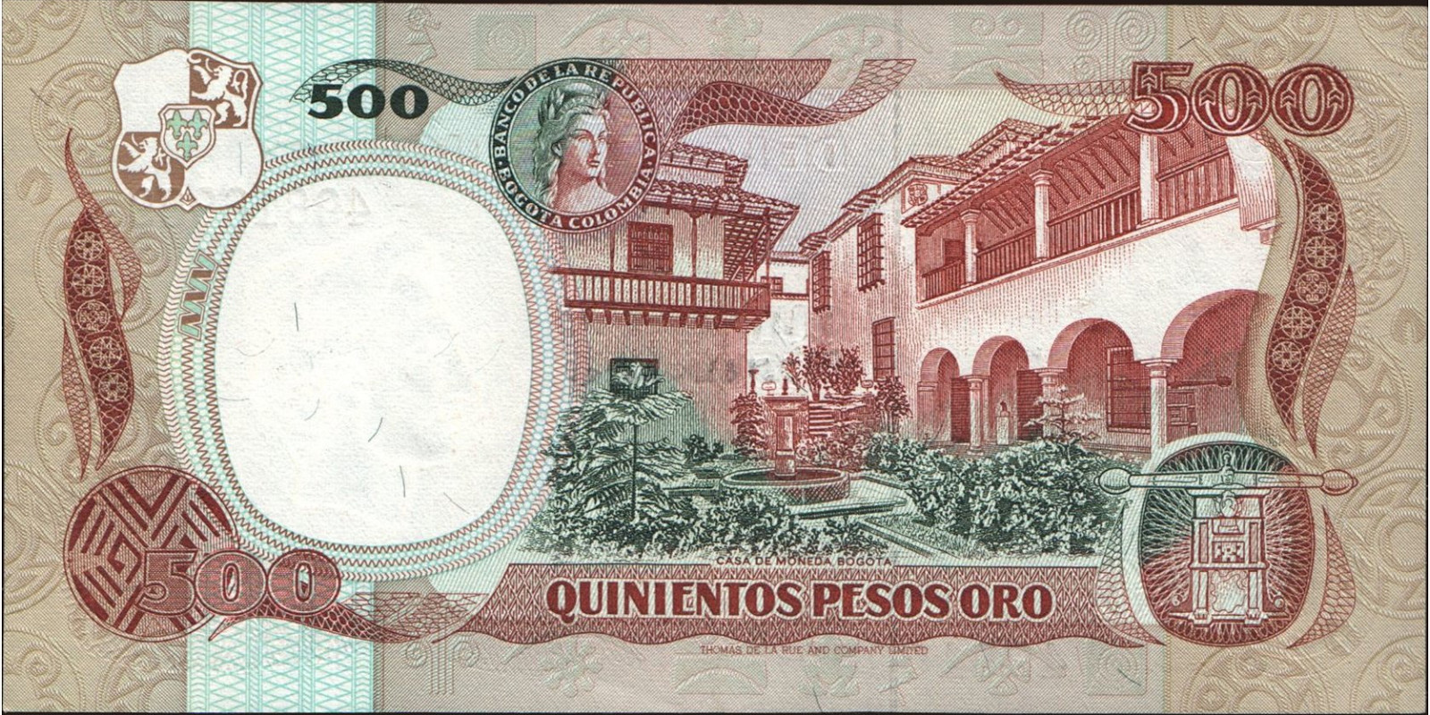 500 pesos Colombia 1985 — Back side