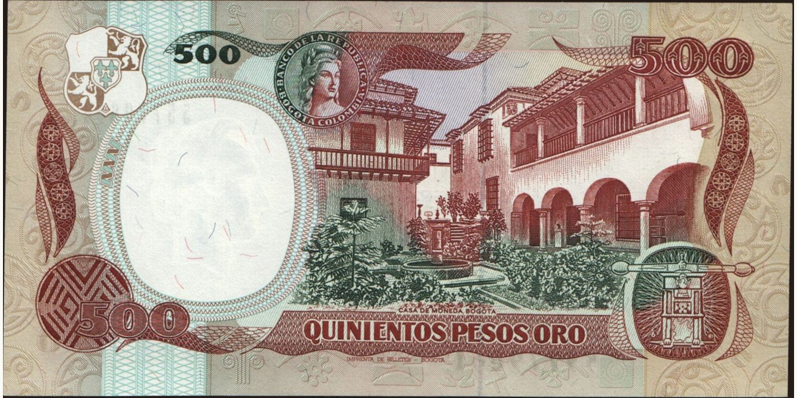 500 pesos Colombia 1987 — Back side