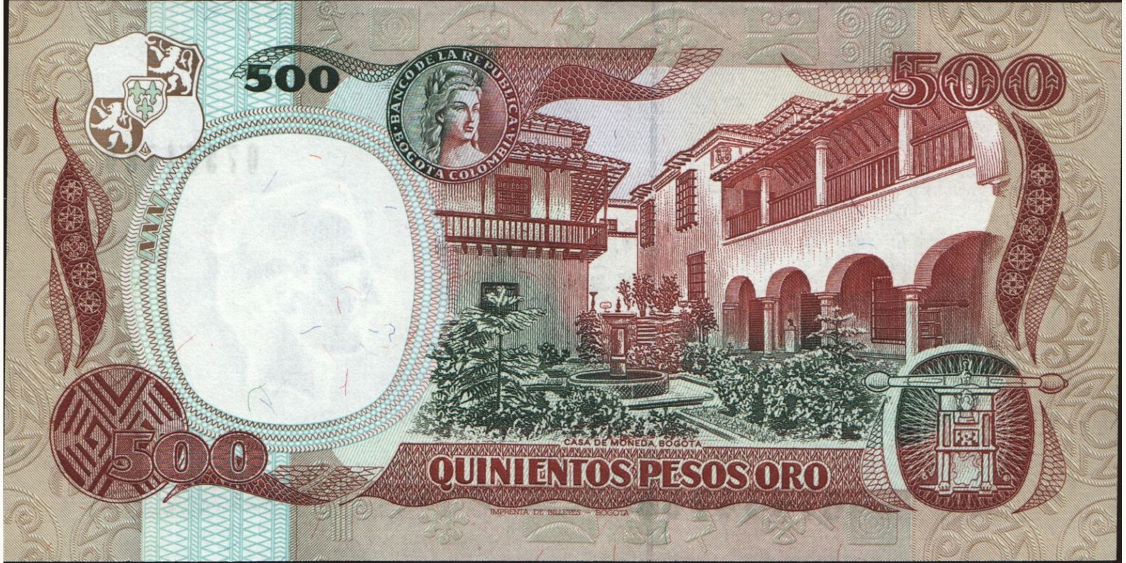 500 pesos Колумбия 1990 — Оборотная сторона