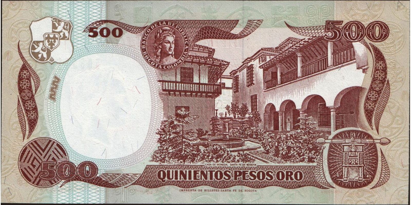 500 pesos Colombia 1992 — Back side