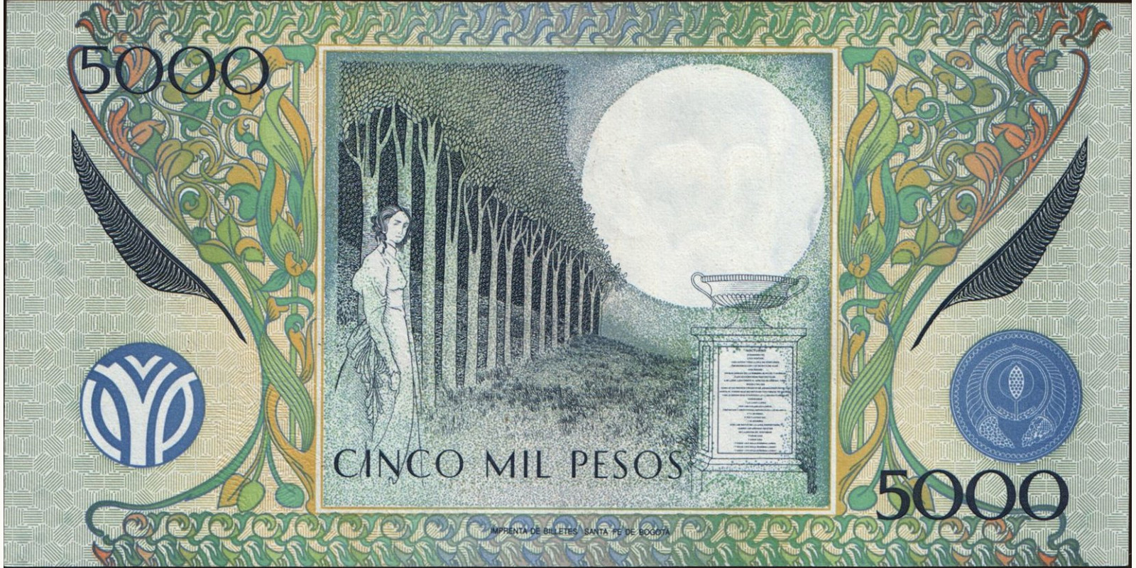 5000 pesos Колумбия 1997 — Оборотная сторона