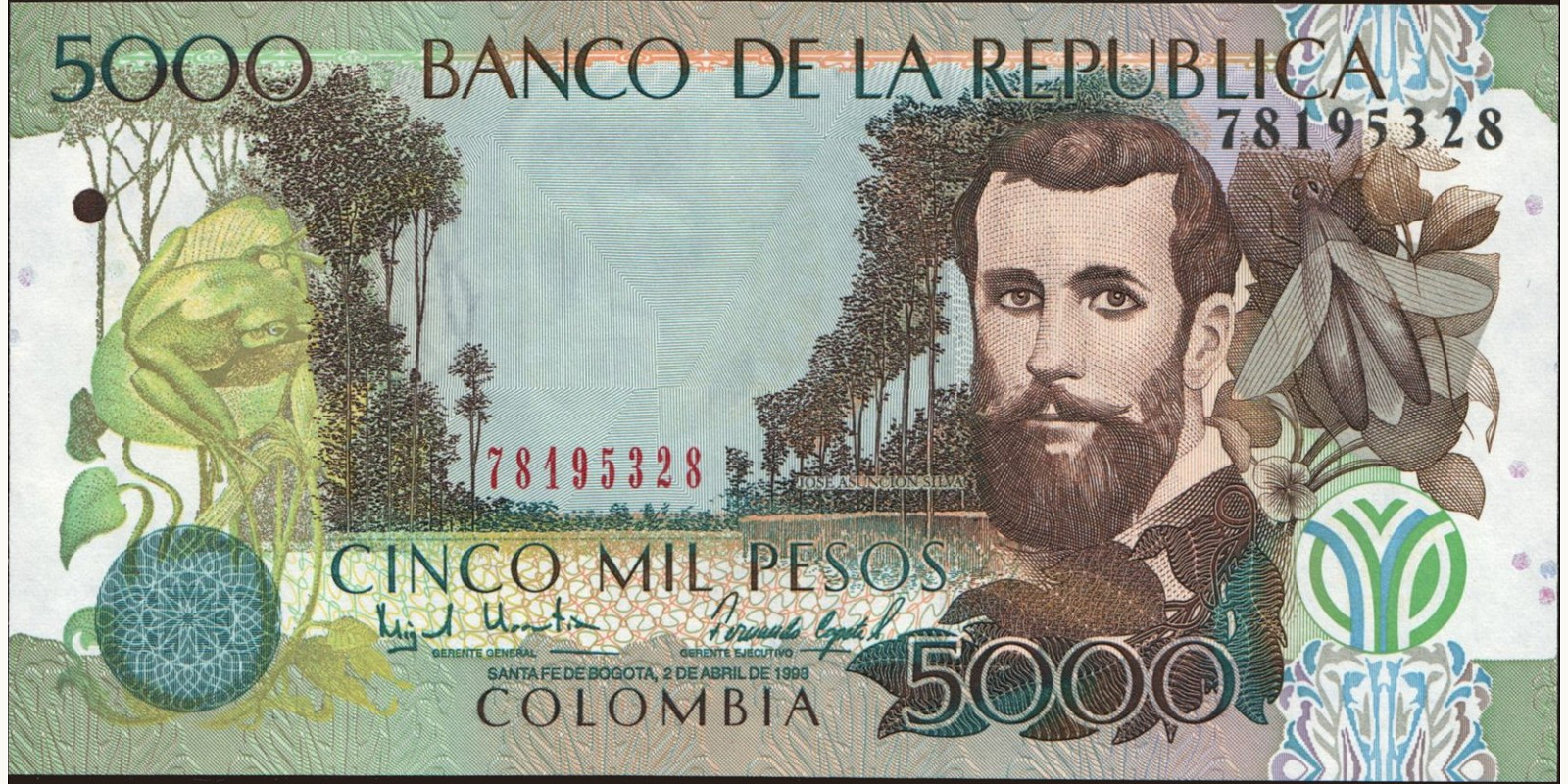 5000 pesos Колумбия 1998 — Лицевая сторона