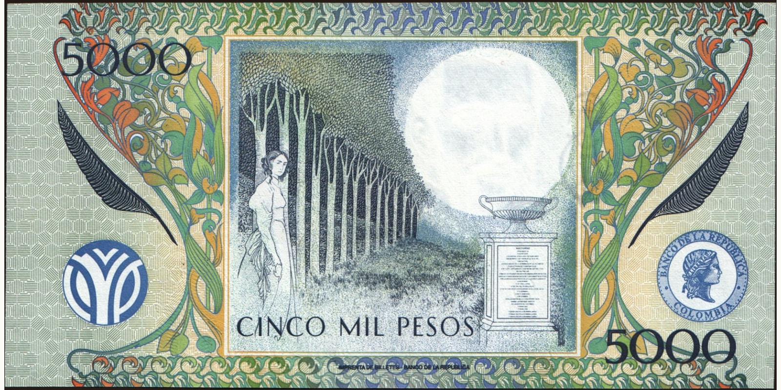 5000 pesos Colombia 2001 — Back side