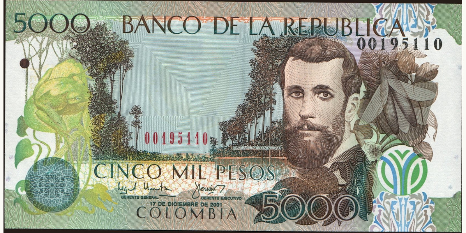 5000 pesos Colombia 2001 — Front side