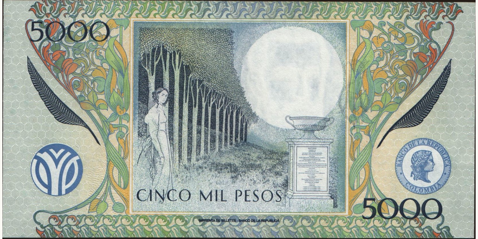 5000 pesos Colombia 2003 — Back side