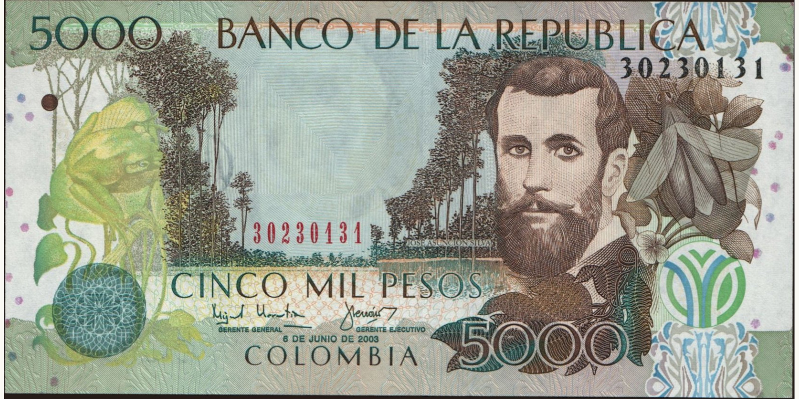 5000 pesos Colombia 2003 — Front side