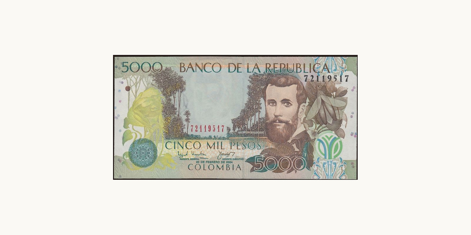 5000 pesos Колумбия 2004 — Лицевая сторона