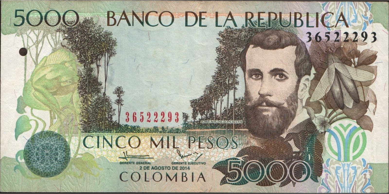 5000 pesos Колумбия 2014 — Лицевая сторона
