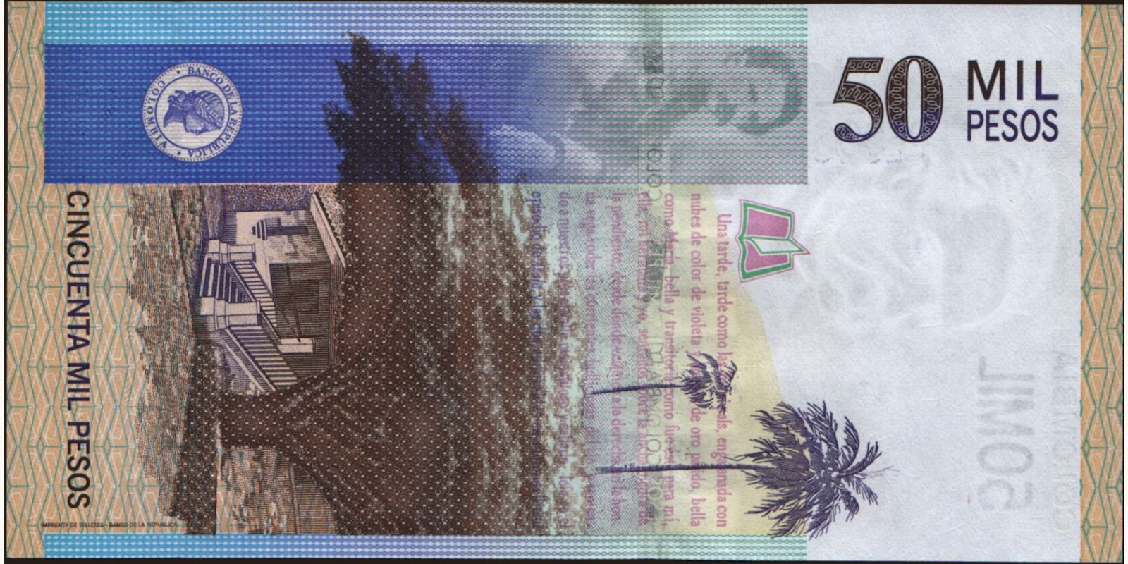 50000 pesos Колумбия 2001 — Оборотная сторона