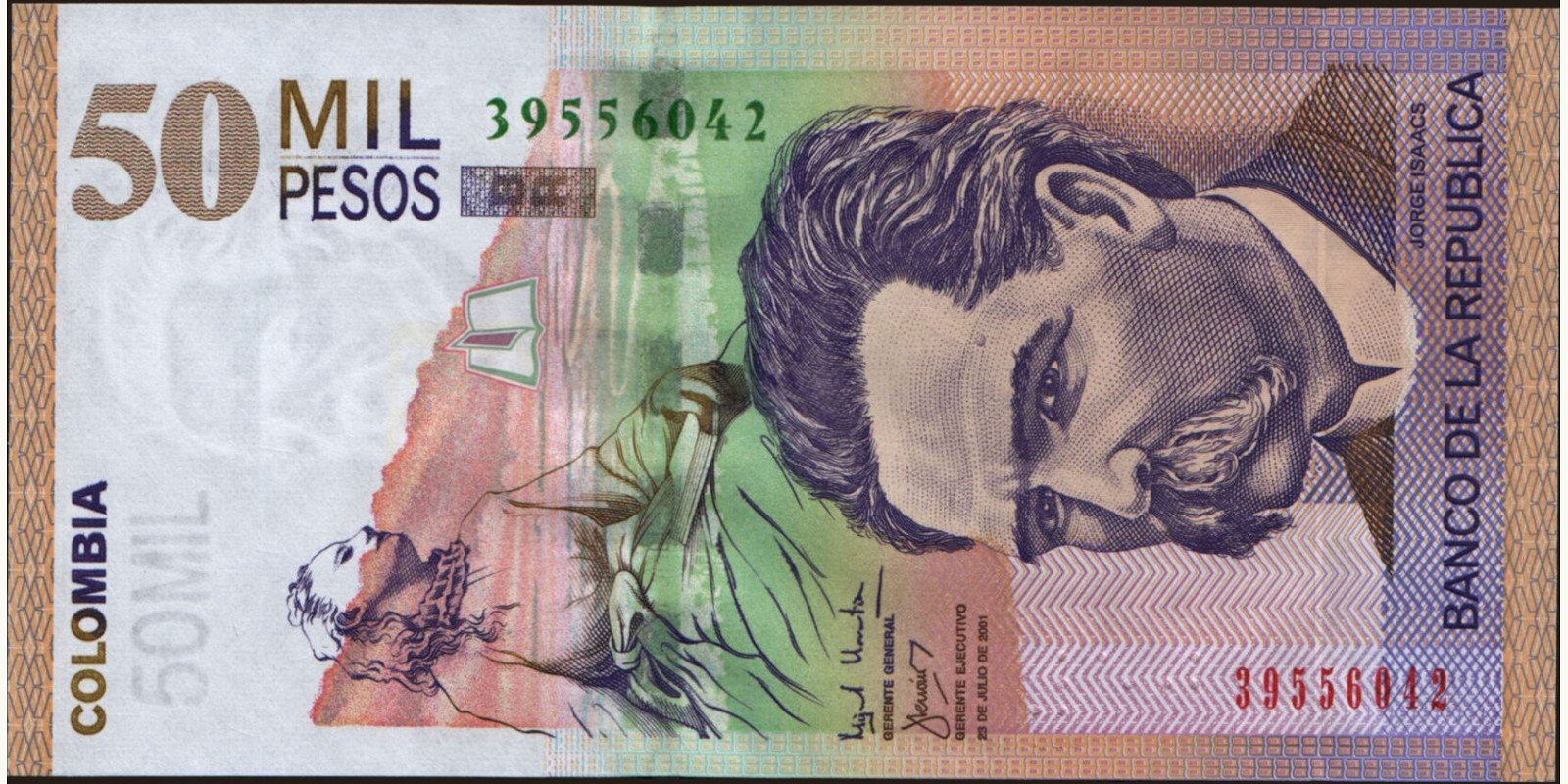 50000 pesos Колумбия 2001 — Лицевая сторона